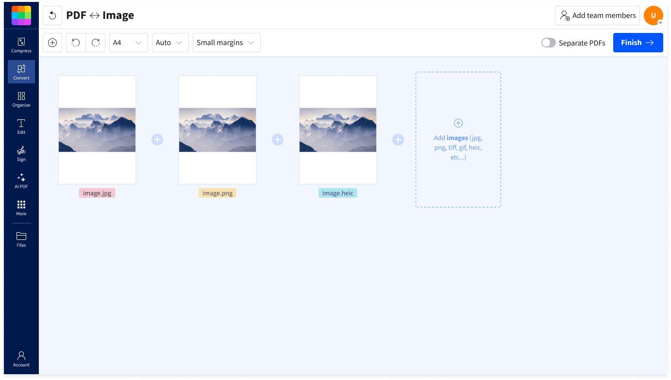 How to convert JPG to PDF: upload the image, adjust size and orientation, convert, and download the PDF