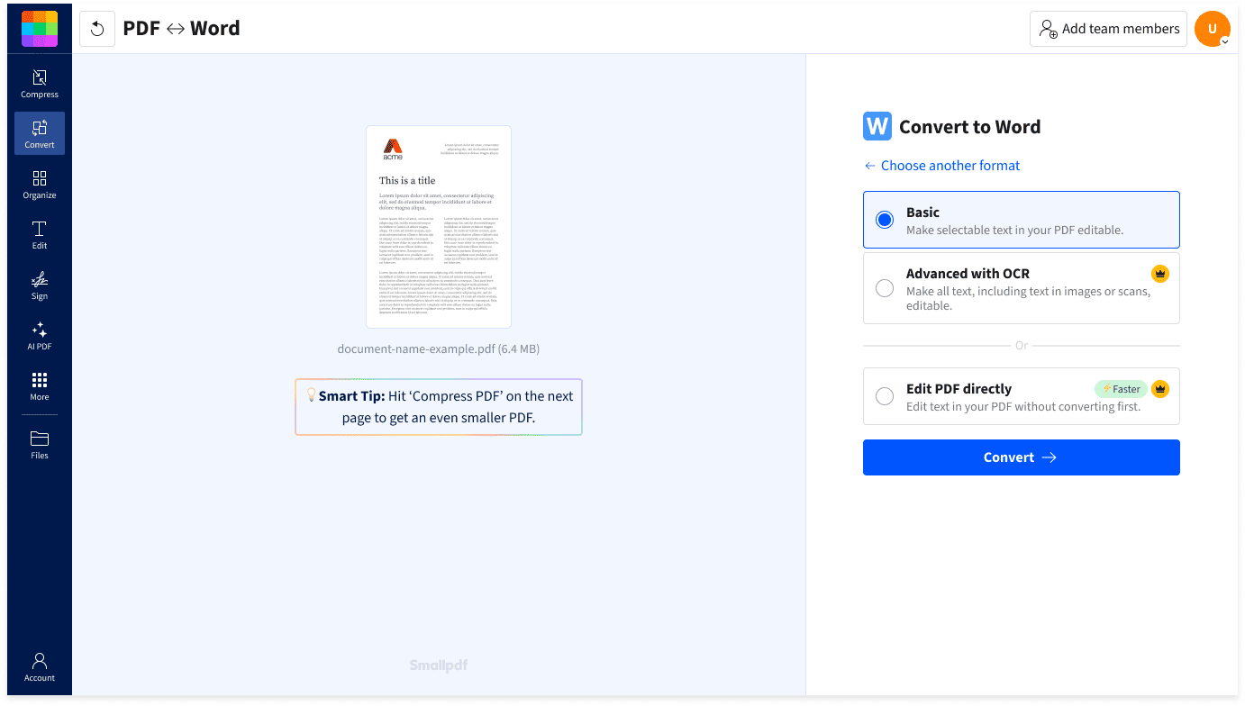 How to convert PDF to Word: drag and drop the file, use OCR for scanned PDFs, convert, and download the DOCX